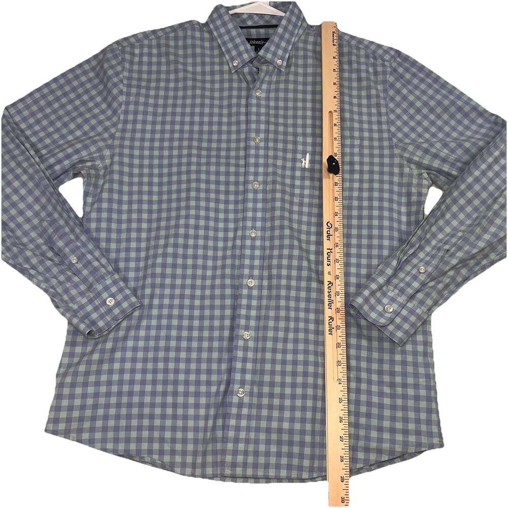 Johnnie-O Shirt Mens Size L Blue Gingham Plaid Button Up Silver Lake Preppy Logo - Picture 7 of 12